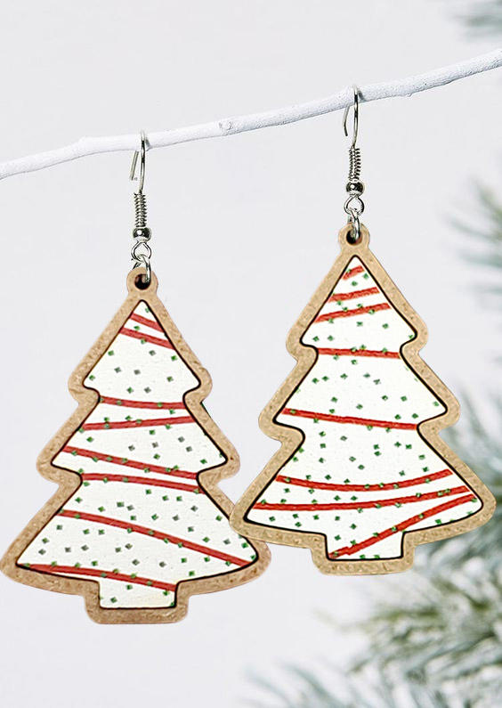 Christmas Tree Hook Earrings - White