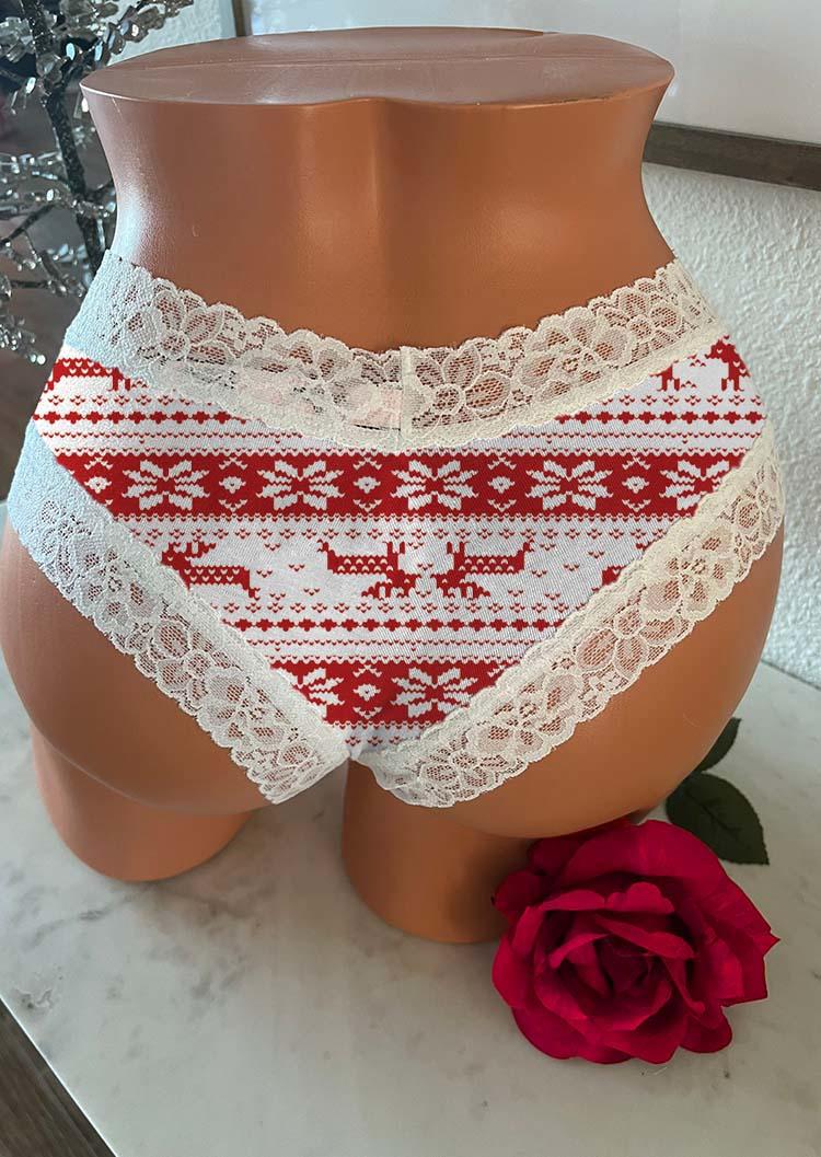 Snowflake Reindeer Lace Splicing Panties