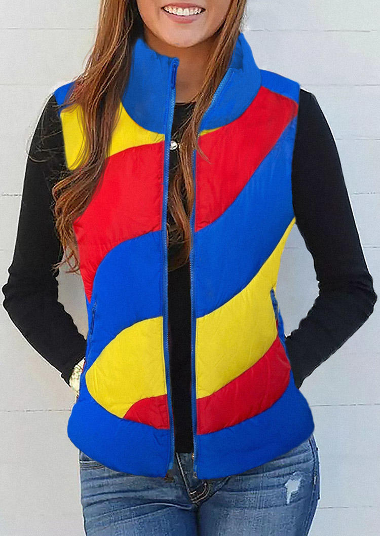 

Color Block Zipper Pocket Vest Coat, Multicolor, SCM010524