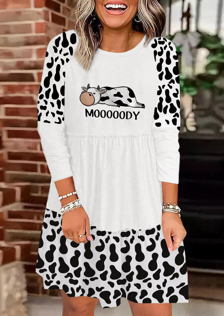 

Mooooody Cow Ruffled Mini Dress - White, SCM010534