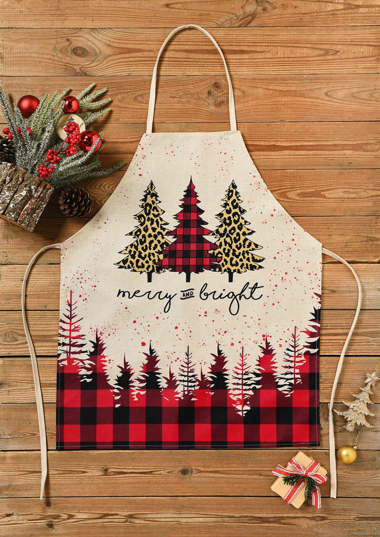 

Christmas Merry And Bright Plaid Antifouling Apron, Multicolor, SCM009954