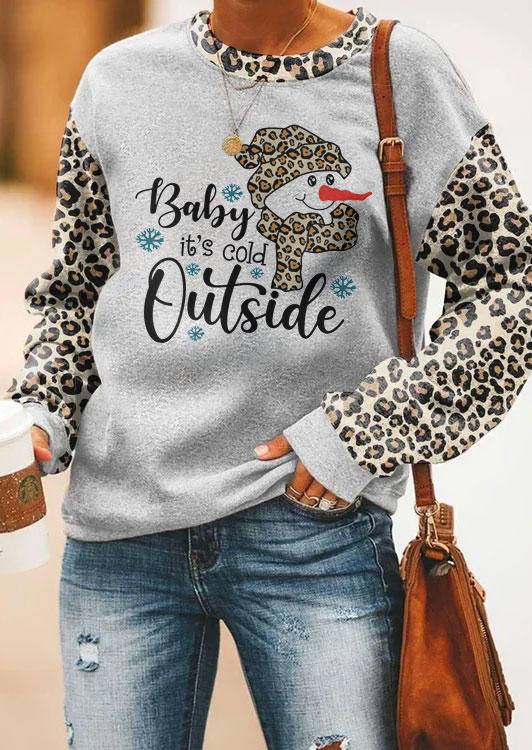 

Christmas Snowman Baby It' Cold Outside Leopard Sweatshirt - Gray, SCM010021