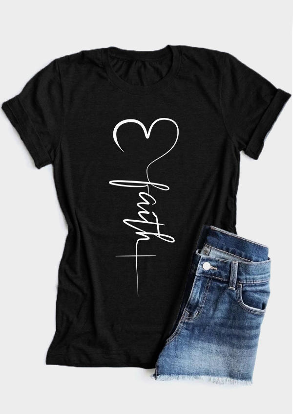 

Faith Heart Cross T-Shirt Tee - Black, SCM010489