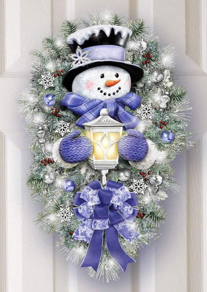 

Christmas Tree Snowman Wreath Window Sticker, Blue, SCM010102