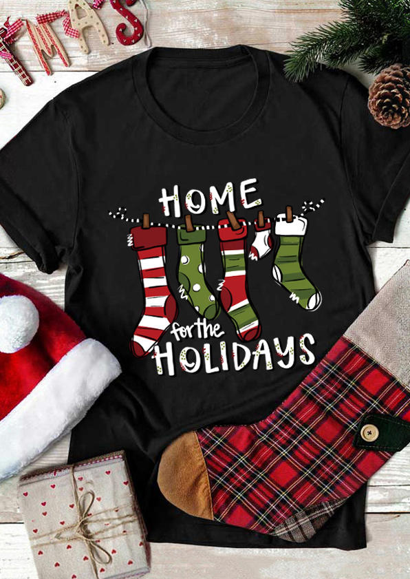 

Home For The Holidays Striped Dot T-Shirt Tee - Black, SCM010111