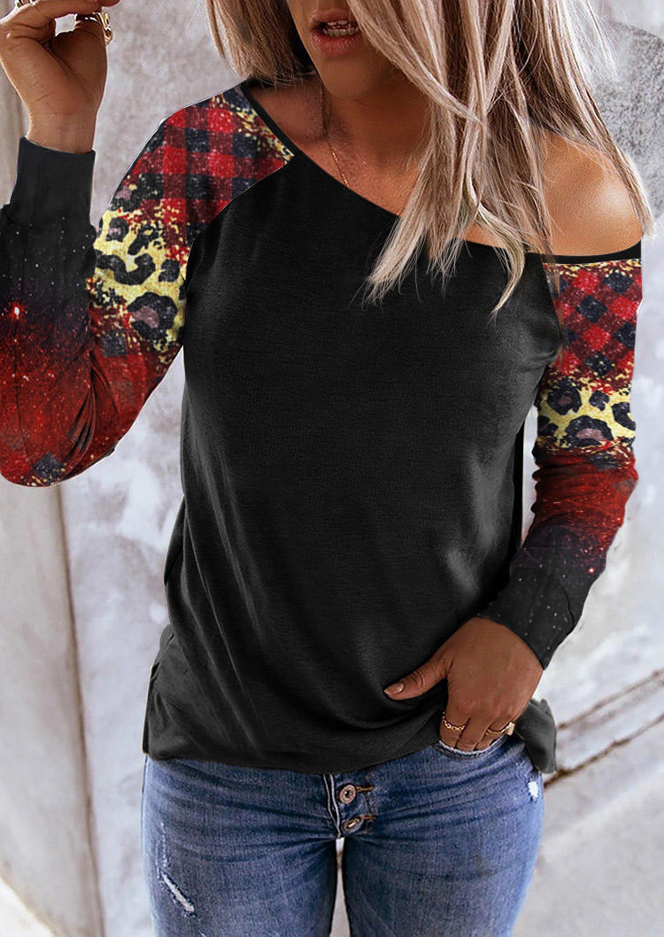 

Leopard Plaid Long Sleeve Sweatshirt - Black, SCM010207