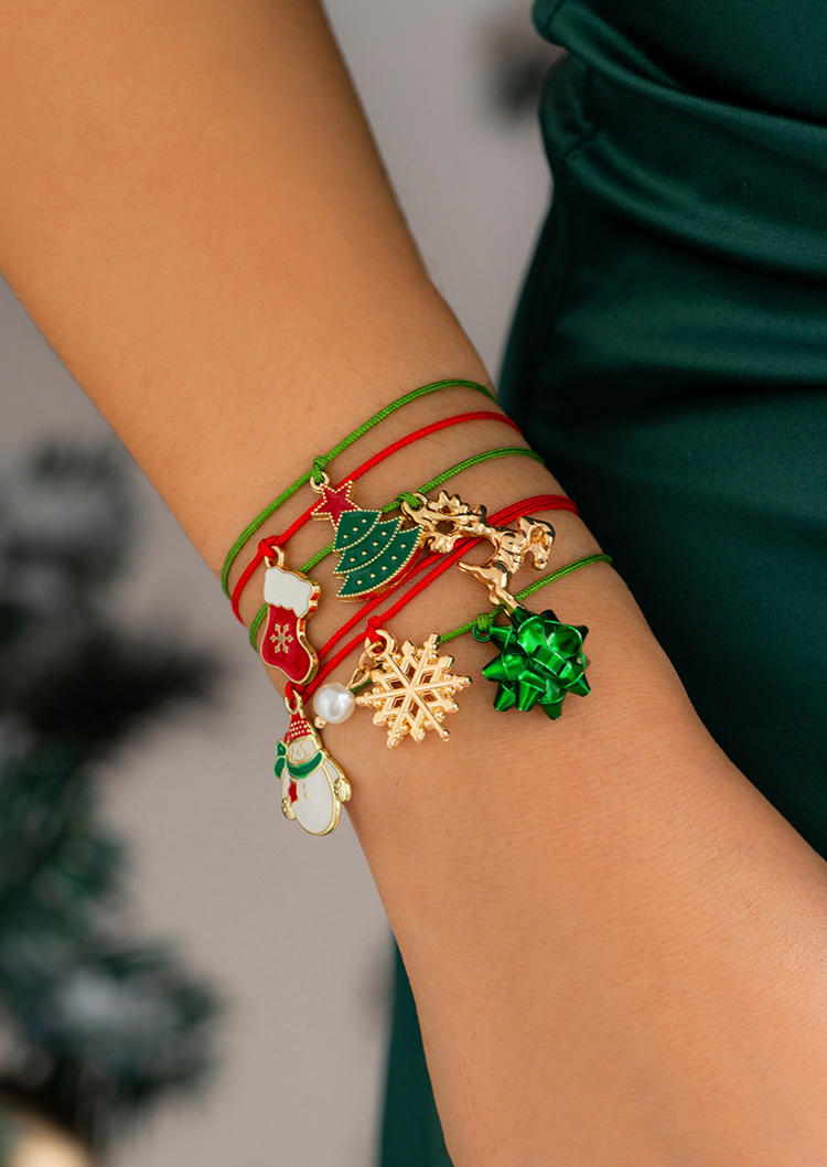 

6Pcs Christmas Tree Snowflake Snowman Bracelet Set, Multicolor, SCM010212