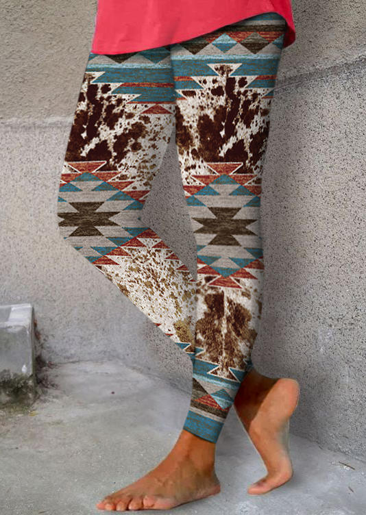 

Aztec Geometric Cow Skinny Leggings, Multicolor, SCM010316