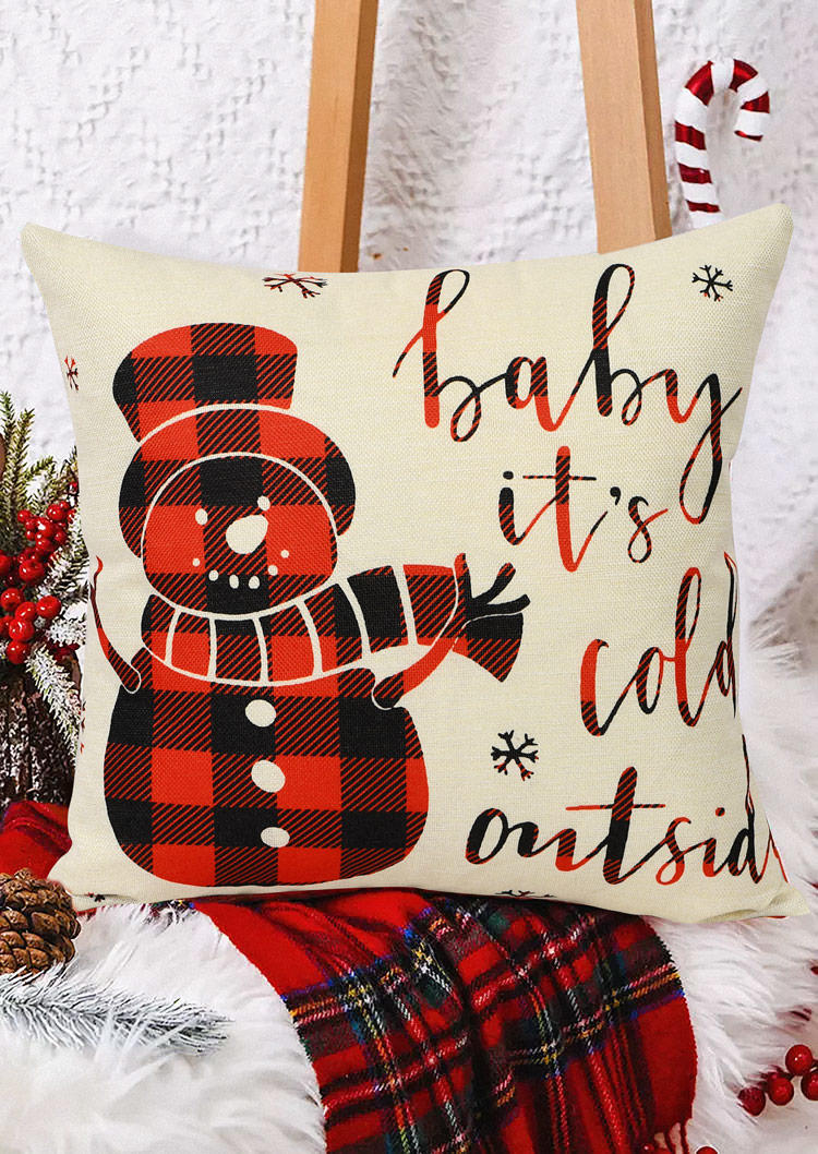 

Christmas Baby It's Cold Outside Snowflake Snowman Plaid Pillowcase without Pillow, White, SCM010341