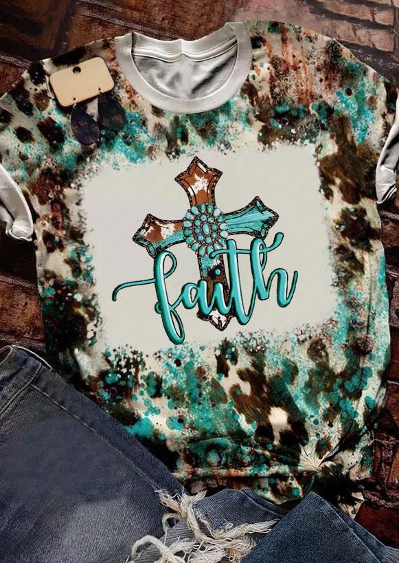 

Faith Turquoise Cross O-Neck T-Shirt Tee, Multicolor, SCM010390