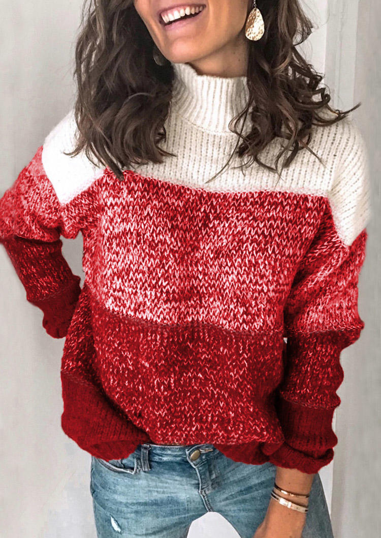 

Color Block Long Sleeve Turtleneck Sweater - Burgundy, Red, SCM010500