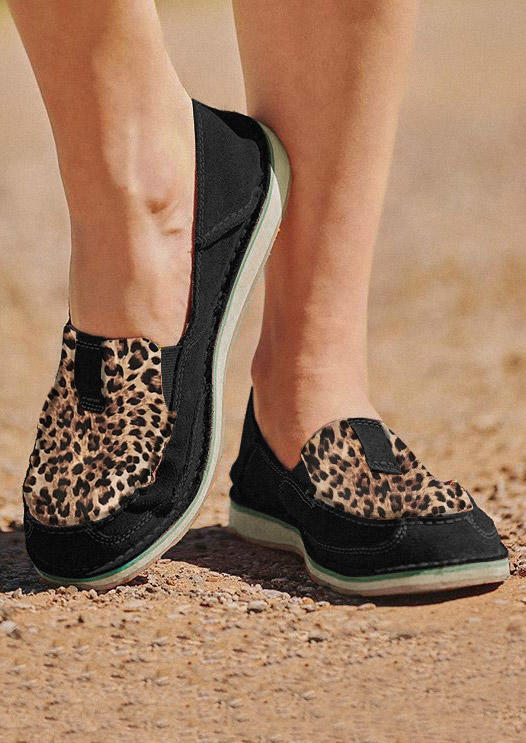 Leopard Slip On Flat Sneakers - Black