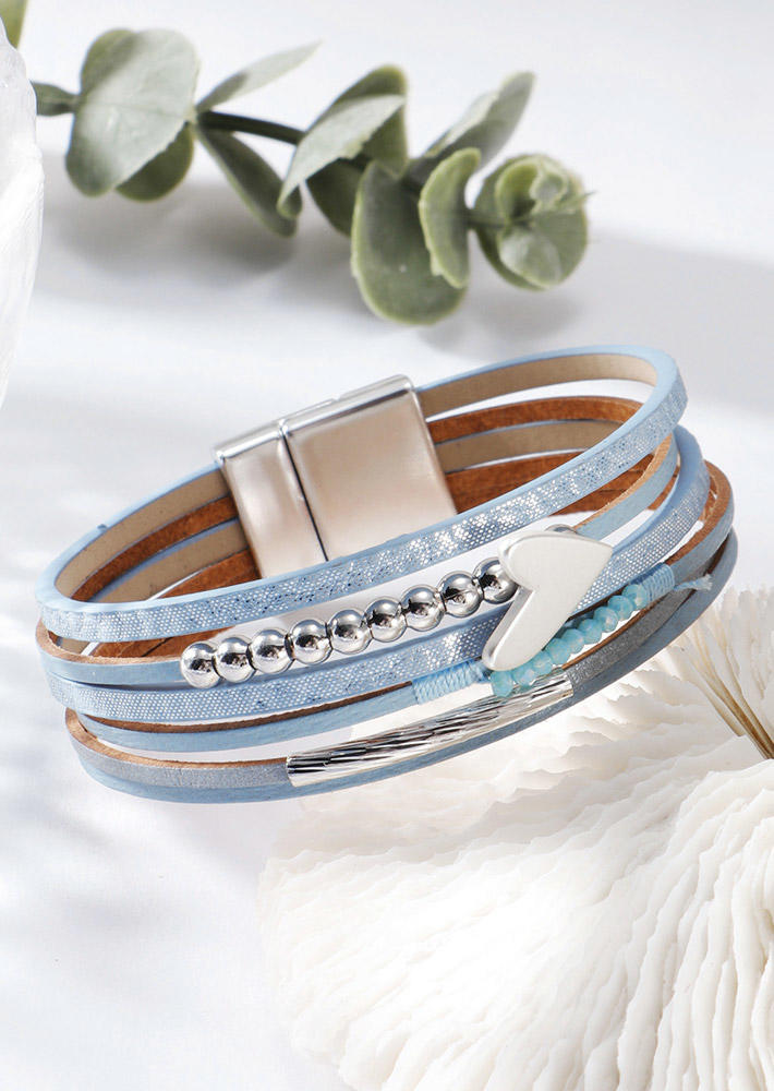 

Heart Beading Magnet Buckle Alloy Bracelet, Blue, SCM010330