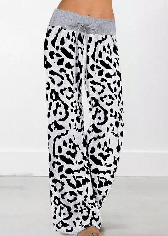 

Leopard Drawstring Tie Elastic Waist Wide Leg Pants, Multicolor, SCM010364