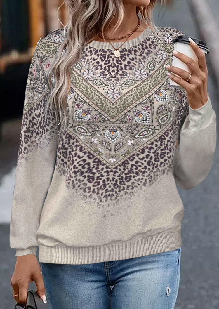 

Paisley Leopard Raglan Sleeve Pullover Sweatshirt, Multicolor, SCM010376