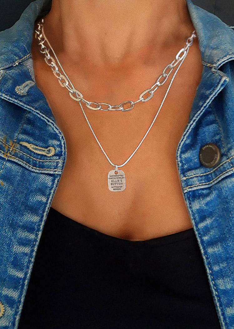 

2Pcs Square Sign Pendant Alloy Necklace, Silver, SCM010434