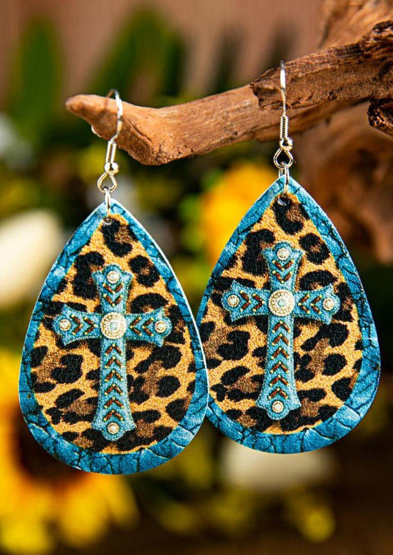 Cross Leopard PU Leather Earrings