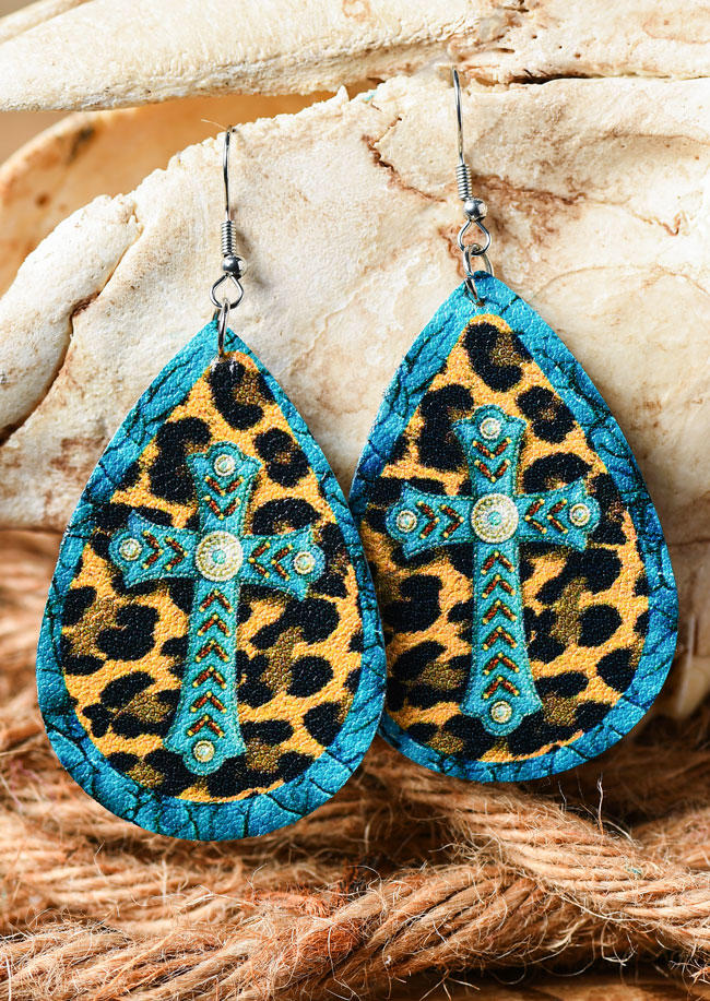 Cross Leopard PU Leather Earrings