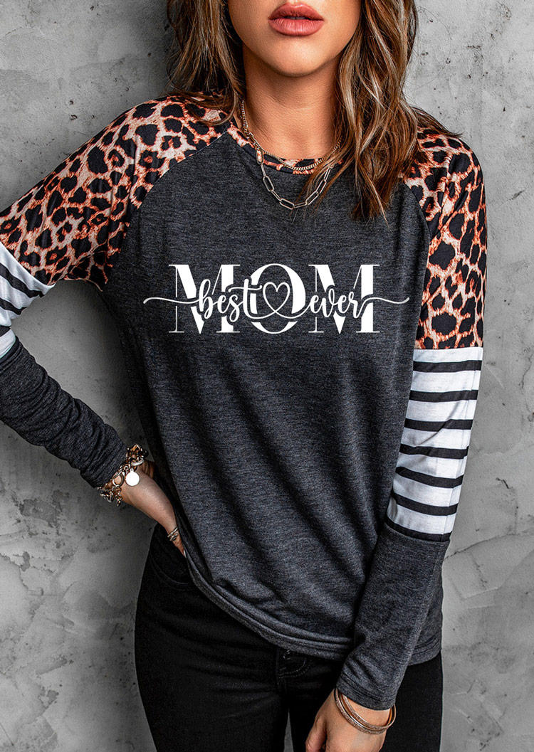 

Best Mom Ever Leopard Striped O-Neck T-Shirt Tee - Gray, SCM010459
