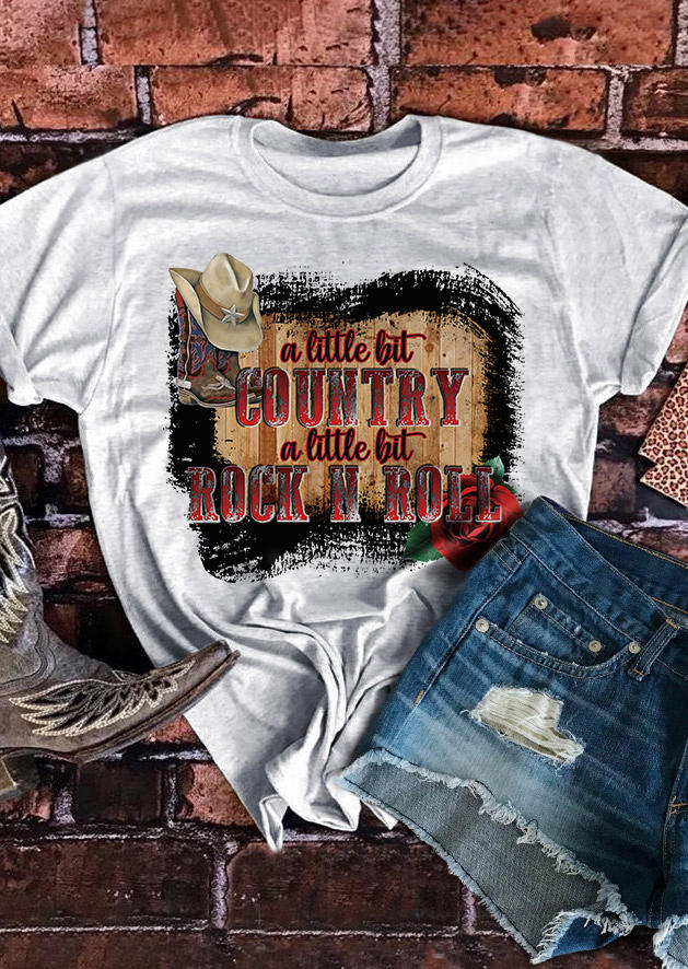 

A Little Bit Country A Little Bit Rock N Roll T-Shirt Tee - Light Grey, Gray, SCM010557