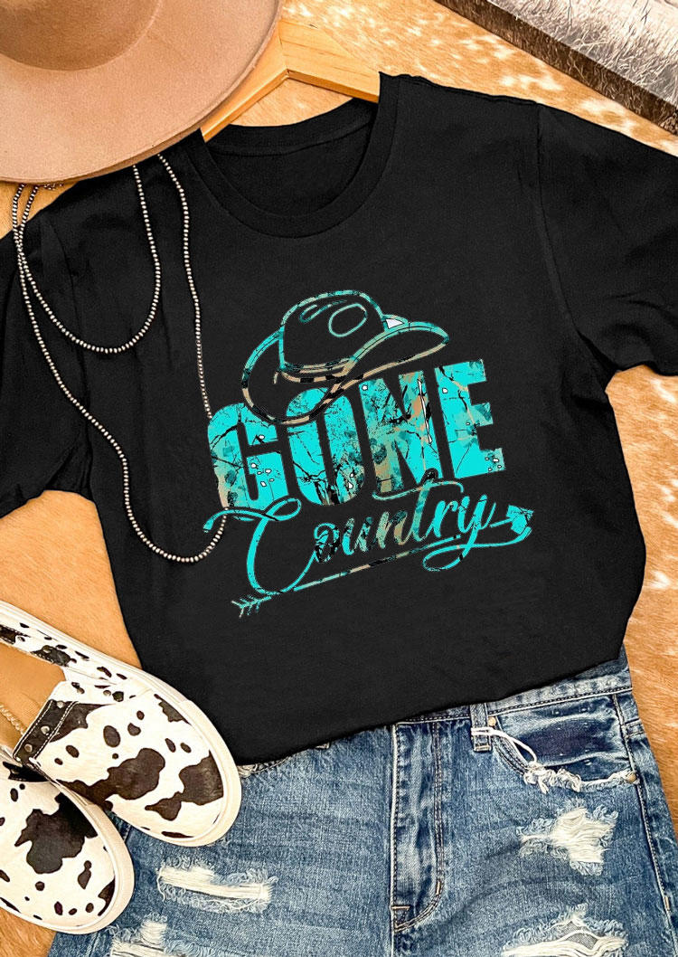 

Gone Country O-Neck T-Shirt Tee - Black, SCM010596
