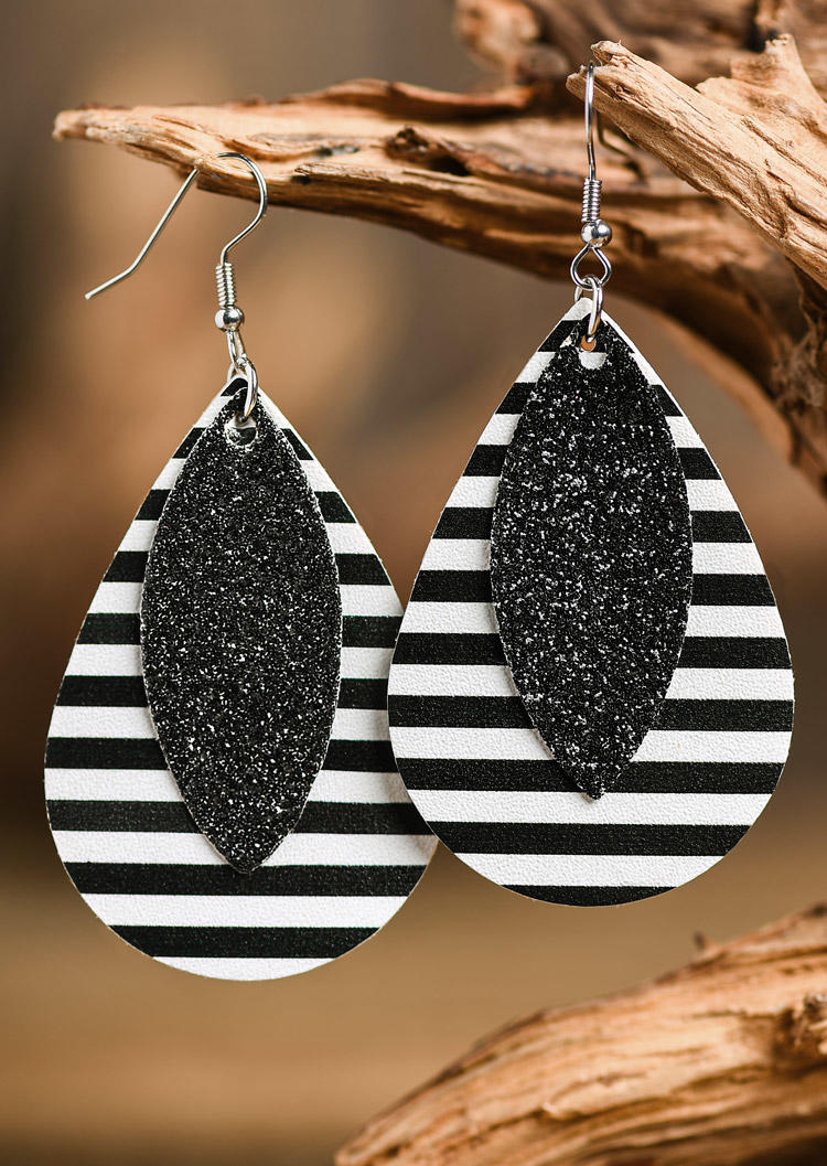 Striped Double-Layered PU Leather Earrings