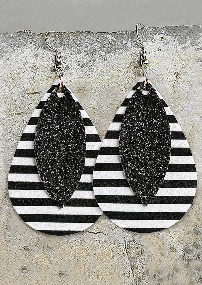 Striped Double-Layered PU Leather Earrings