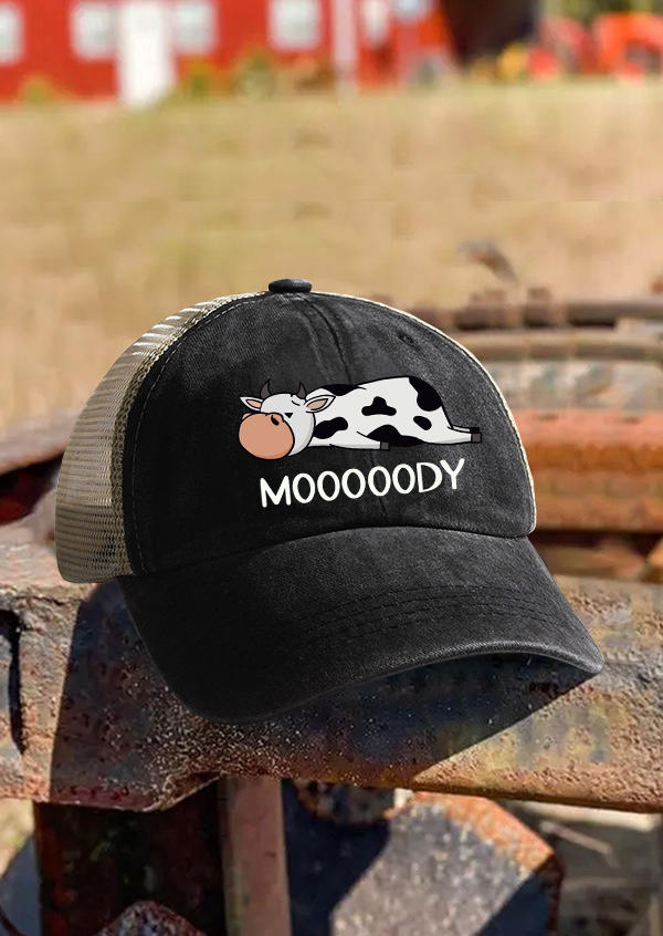 Mooooody Cow Hollow Out Baseball Cap - Black