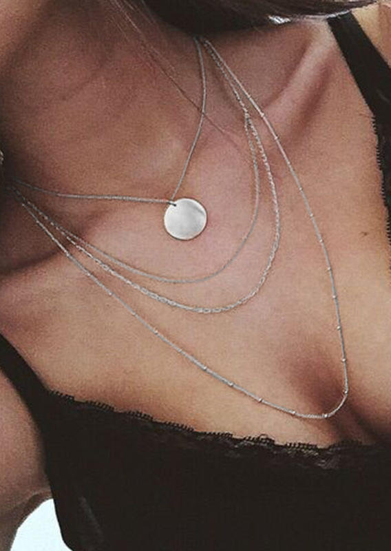 

Round Multi-Layered Pendant Necklace, Silver, SCM010472