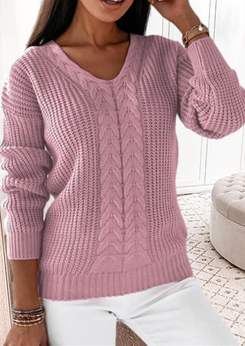 

Knitted Drop Shoulder V-Neck Sweater - Pink, SCM010509