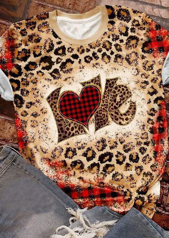 

Valentine Love Heart Leopard Plaid T-Shirt Tee, Multicolor, SCM010632