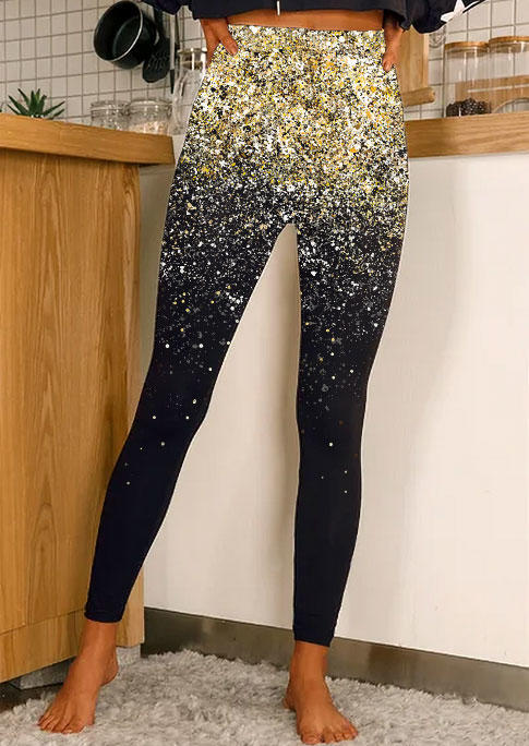

Gradient Glitter Elastic Waist Skinny Leggings - Black, SCM010712