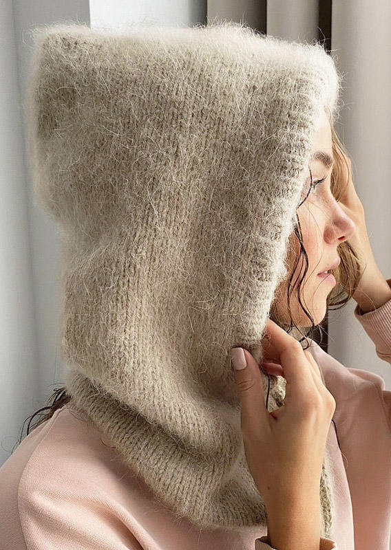 

Knitted One-Piece Neck Warmer Hat, Pink;white, SCM010327