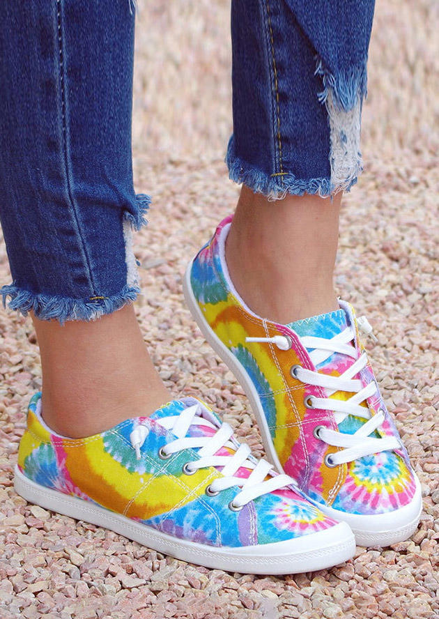 

Tie Dye Lace Up Flat Canvas Sneakers, Multicolor, SCM010344