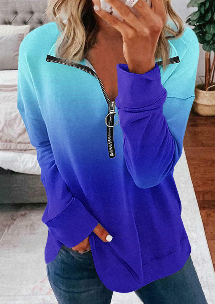 

Gradient Zipper Collar Pullover Sweatshirt - Lake Blue, SCM010651