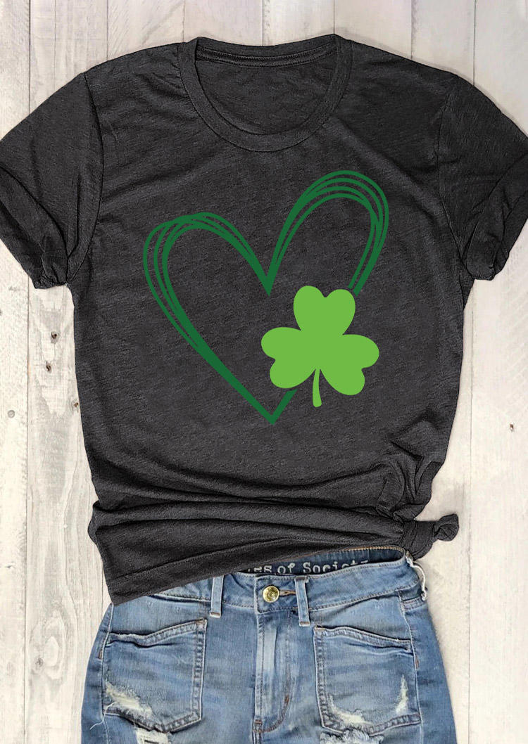 

St. Patrick's Day Lucky Shamrock T-Shirt Tee - Dark Grey, Gray, SCM010672