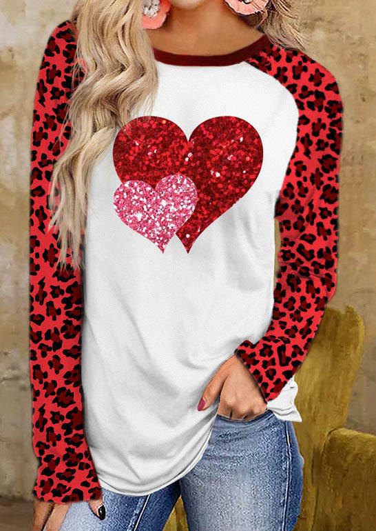 

Valentine Leopard Glitter Heart T-Shirt Tee - White, SCM010746