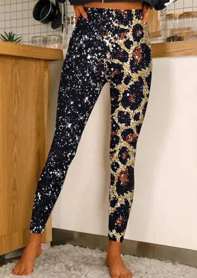 

Leopard Glitter High Waist Skinny Leggings, Multicolor, SCM010769