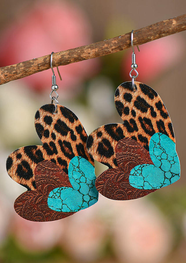 

Valentine Plaid Leopard Heart Earrings, Blue, SCM010096