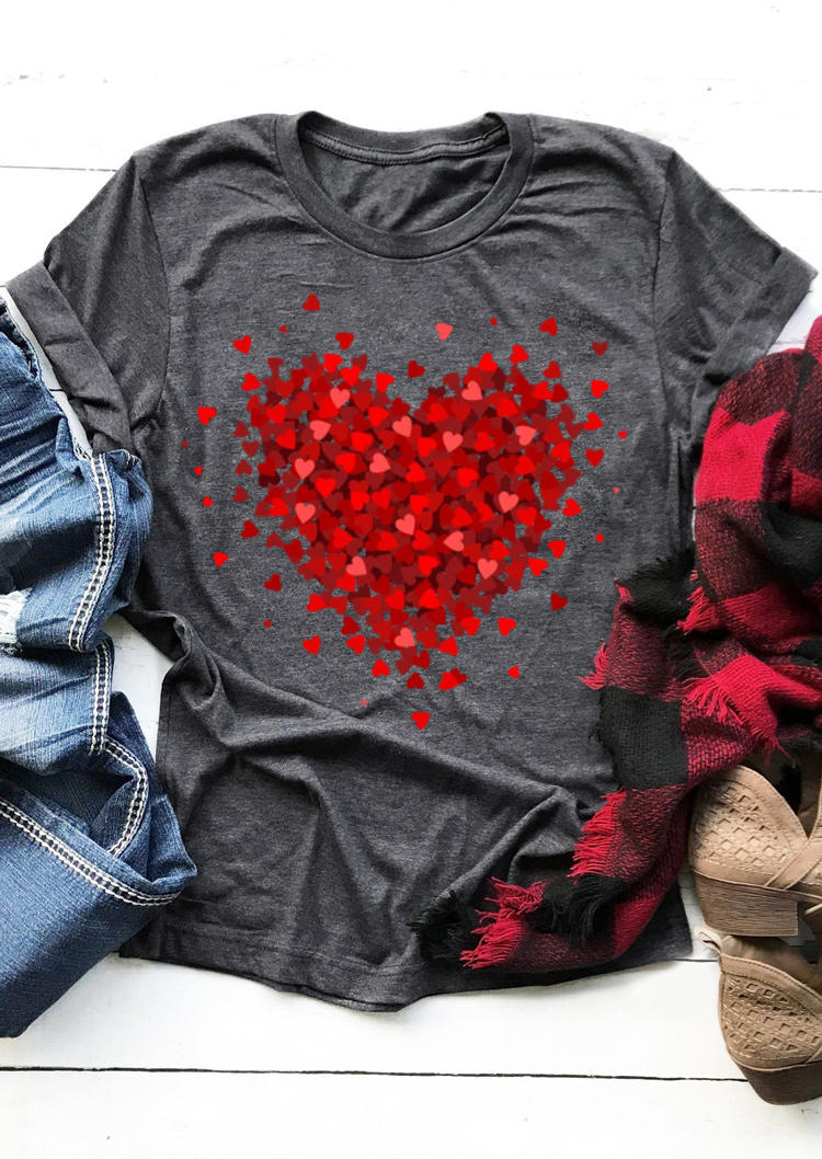 

Valentine Heart O-Neck T-Shirt Tee - Dark Grey, Gray, SCM010681