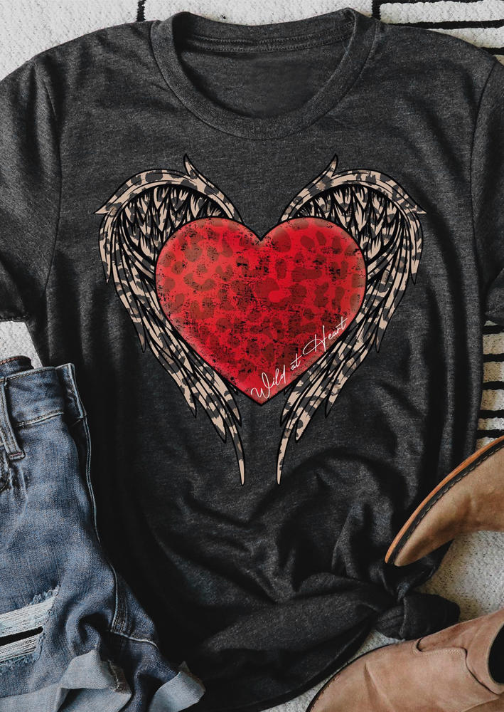 

Valentine Wild At Heart Leopard T-Shirt Tee - Dark Grey, Gray, SCM010710