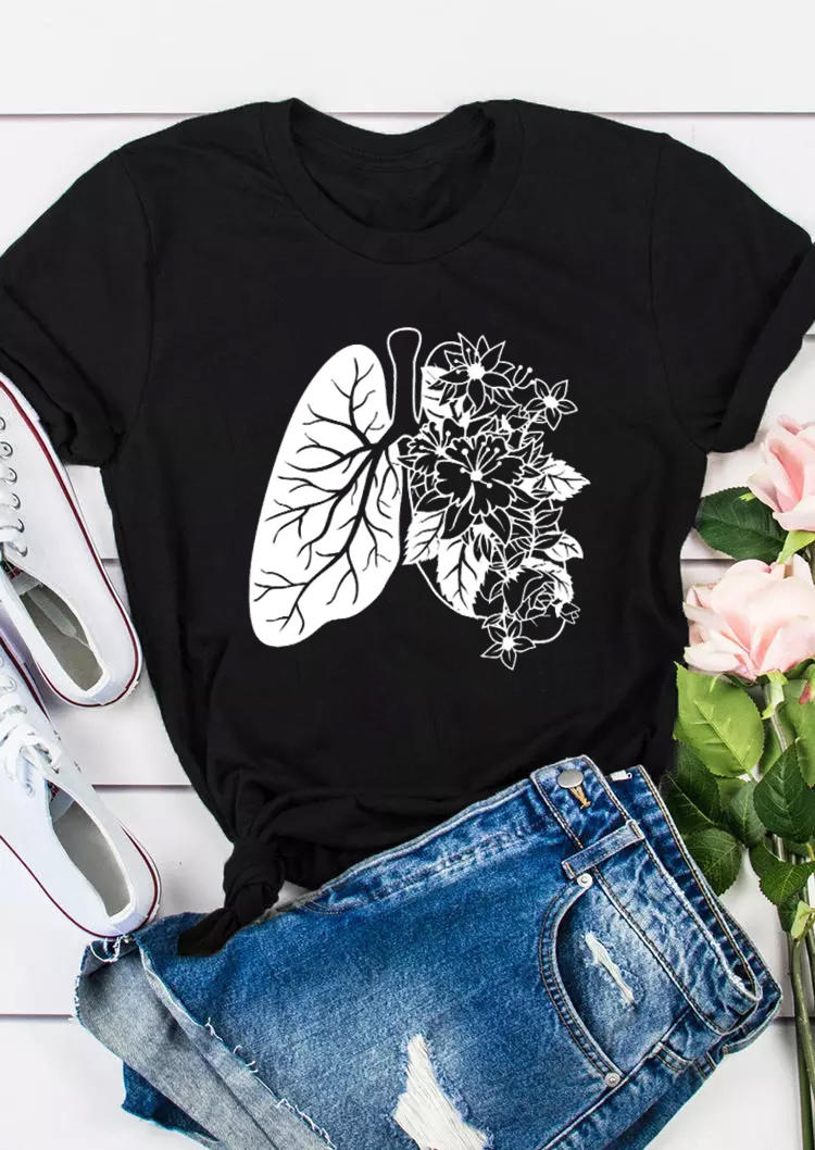 

Floral O-Neck Casual T-Shirt Tee - Black, SCM010745