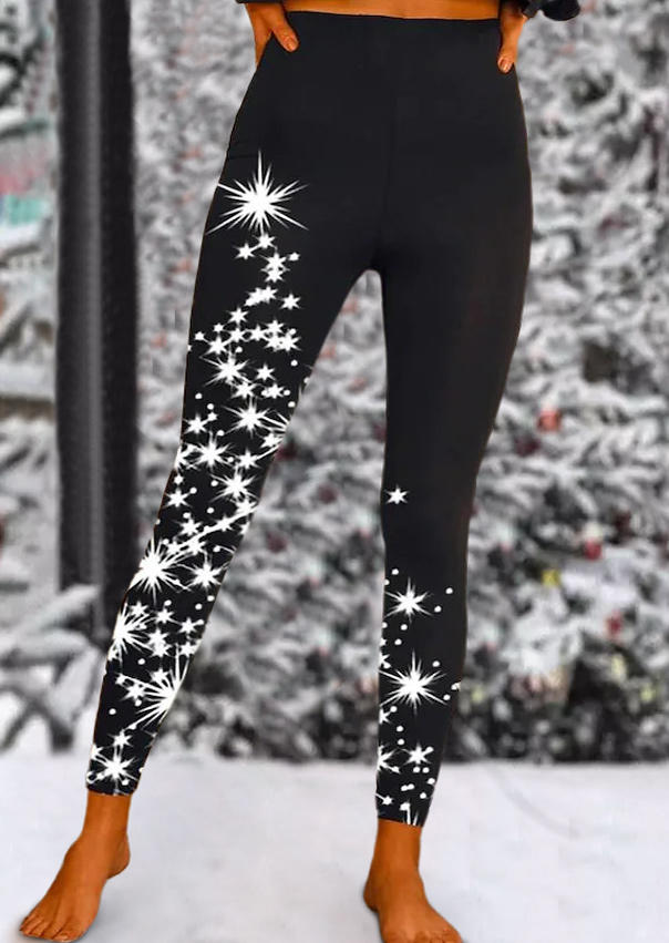 

Star High Waist Skinny Leggings - Black, SCM010407