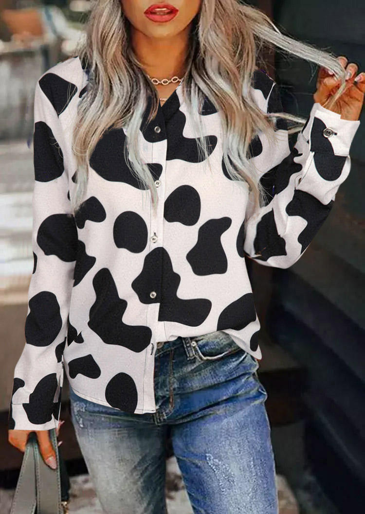 

Cow Button Turn-Down Collar Shirt, Multicolor, SCM010595