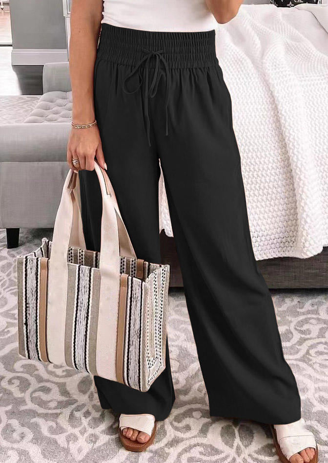 

Pocket Drawstring Elastic Waist Wide Leg Pants - Black, SCM010614