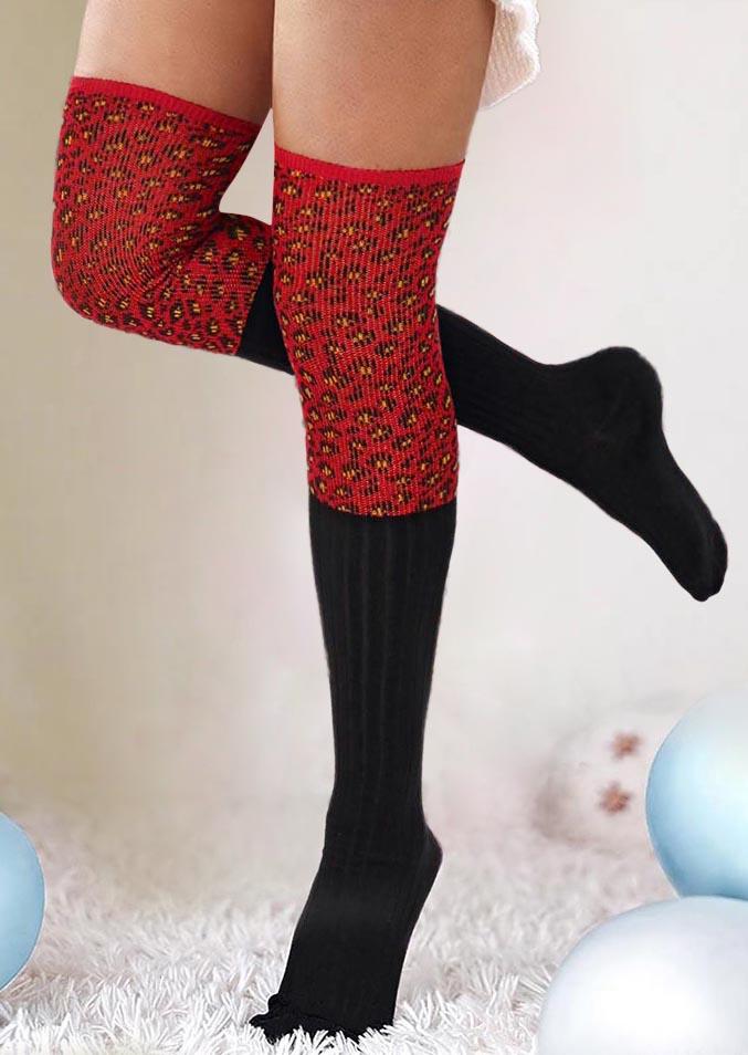 

Color Block Warm Thigh-High Socks, Multicolor, SCM010621