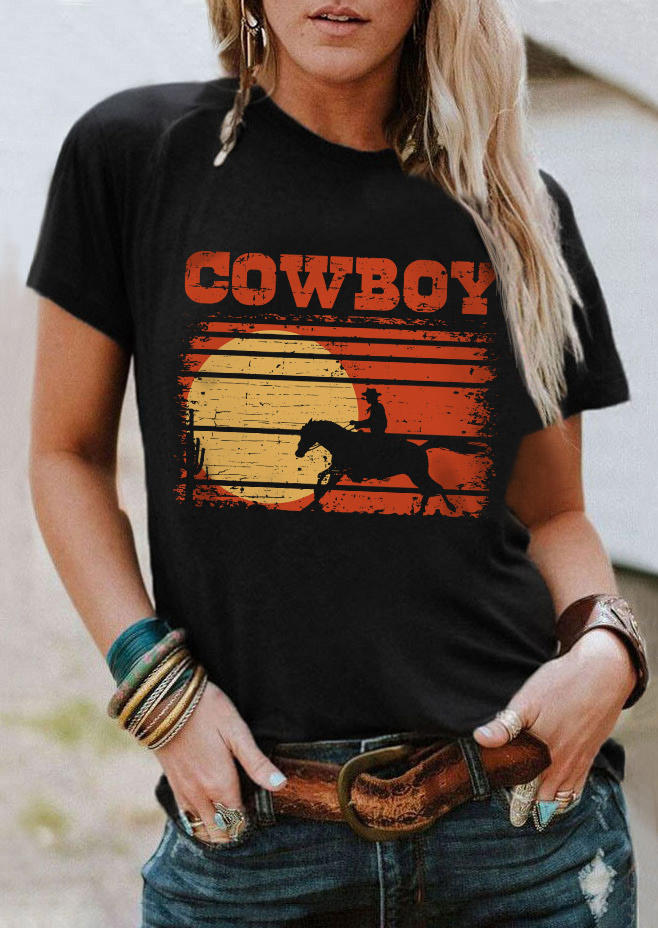 Cowboy Sunset O-Neck T-Shirt Tee