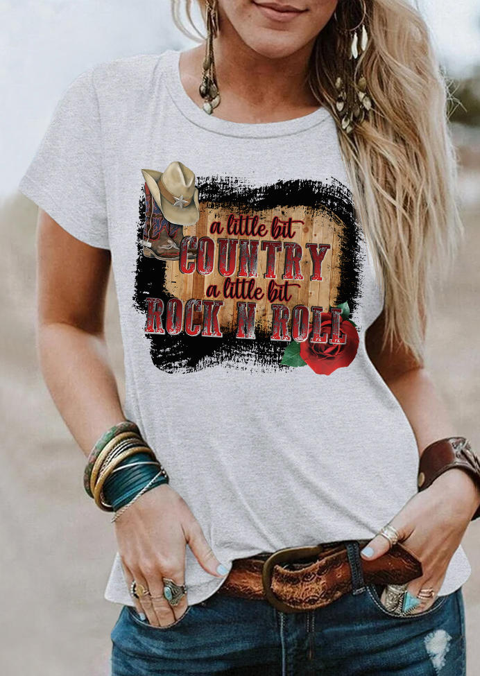 A Little Bit Country A Little Bit Rock N Roll T-Shirt Tee - Light Grey