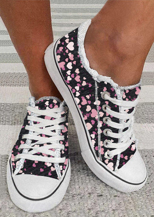 

Valentine Heart Lace Up Round Toe Flat Sneakers, Multicolor, SCM010582