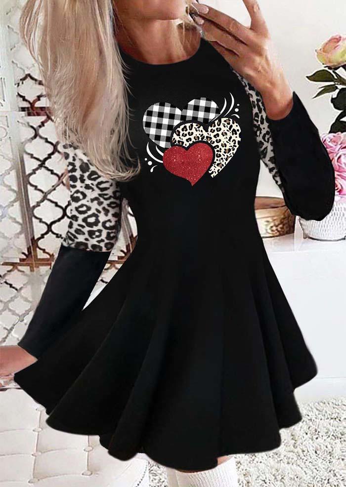 

Valentine Leopard Plaid Heart Mini Dress - Black, SCM010777